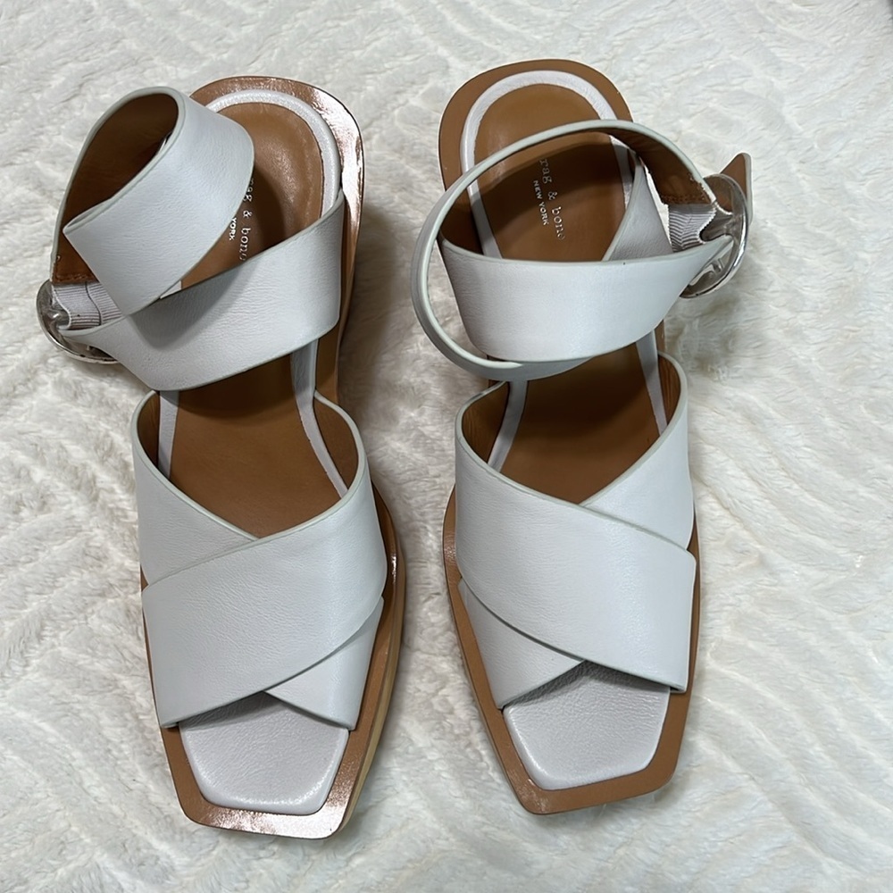 Rag & Bone Santiago Wedge Sandals Sz 40 Antique White, New,Cross-Strap Platform - Picture 6 of 12
